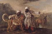 Cheetah and Stag with Two Indians